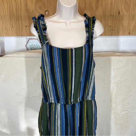 The Get linen jumpsuit striped green women’s large boho coastal summer - Picture 5 of 12